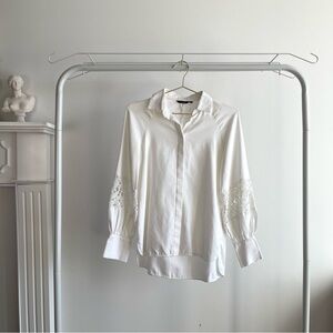Massimo Dutti Embroidered Sleeve White Shirt